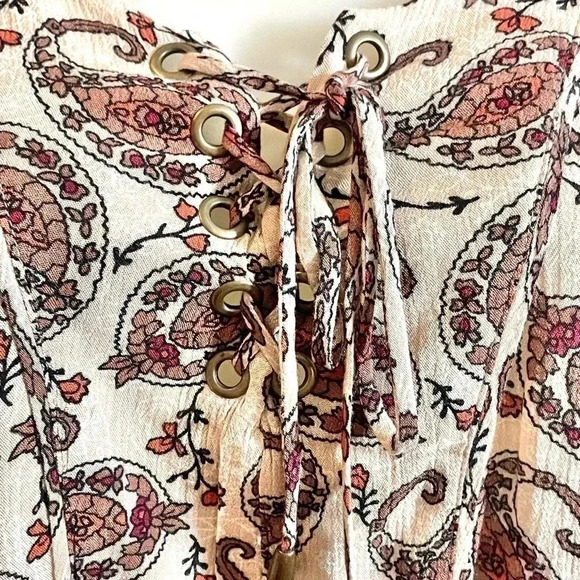 Denim 24/7 Dress Size 14/16 (M) Brown Beige Paisley Rayon Crinkle Laced Bust - Picture 6 of 12